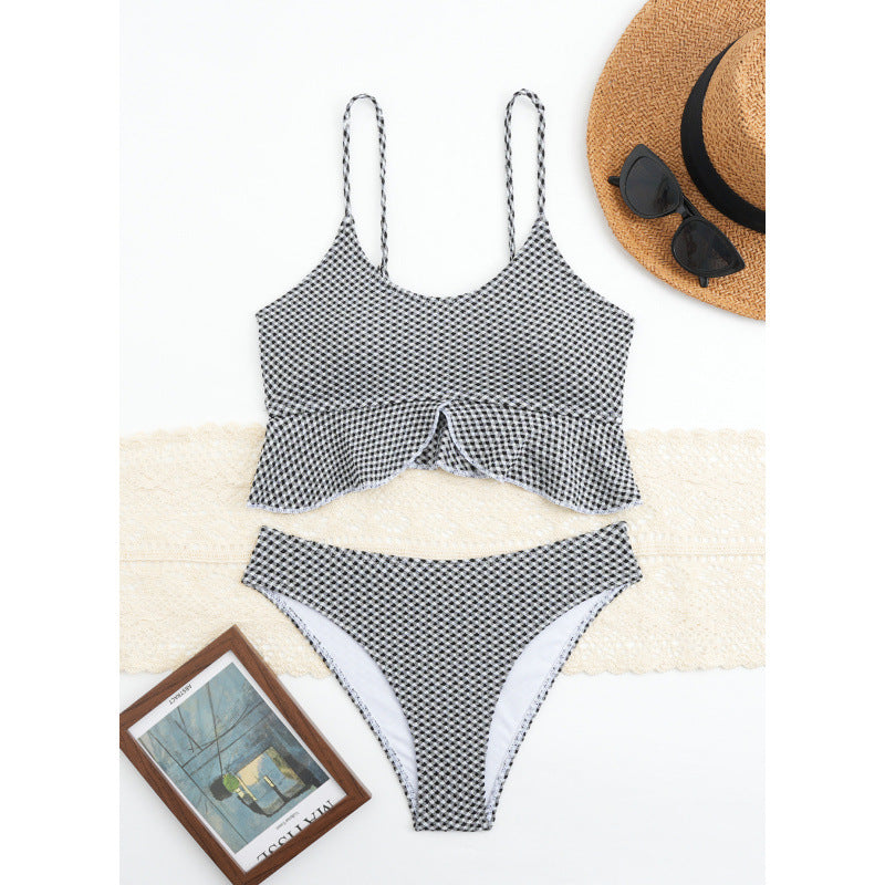 Damen Bikiniversatile mit Rüschen und Karomuster R&B