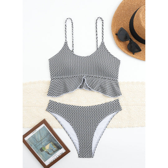 Damen Bikiniversatile mit Rüschen und Karomuster R&B