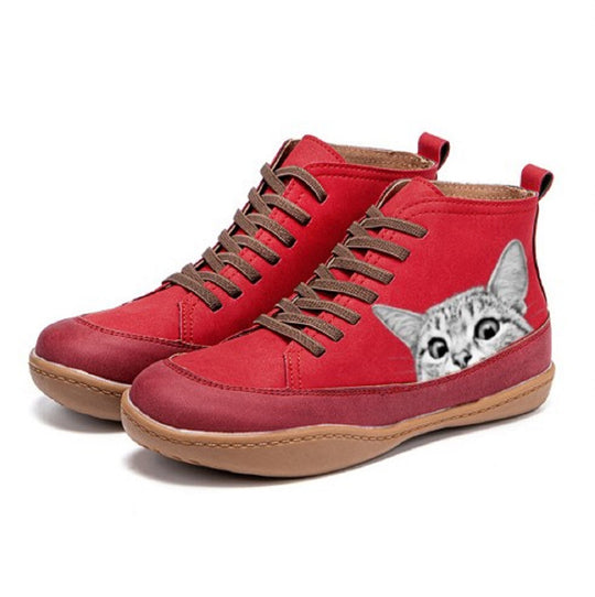 Damen High-Top Sneakers mit künstlerischem Katzenmotiv und bequemer Sohle R&B