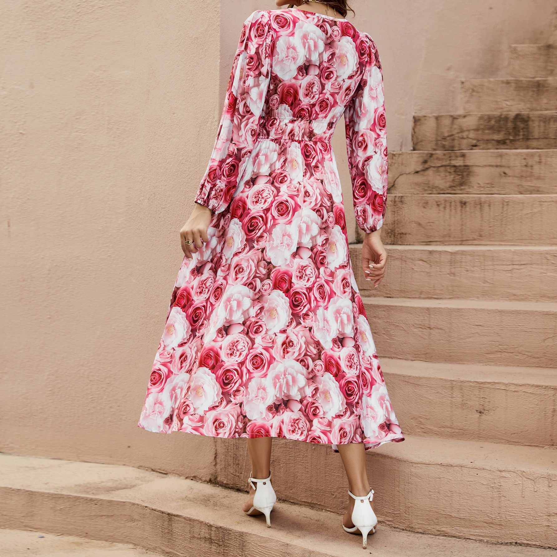 Damen Midi-Kleid mit floralen Mustern R&B