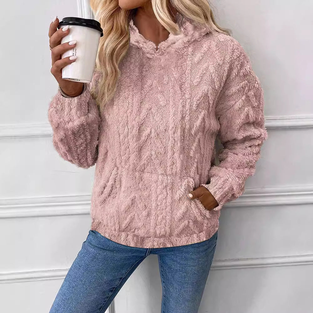 Damen Kapuzenpullover aus kuscheligem Material mit eingearbeitetem Beuteltaschen R&B