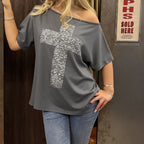 Damen Off-Shoulder Shirt mit Kreuzmotiv R&B