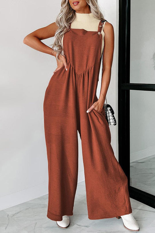 Damen lässiger Jumpsuit mit weit geschnittenem Bein und dekorativen Knopfdetails R&B
