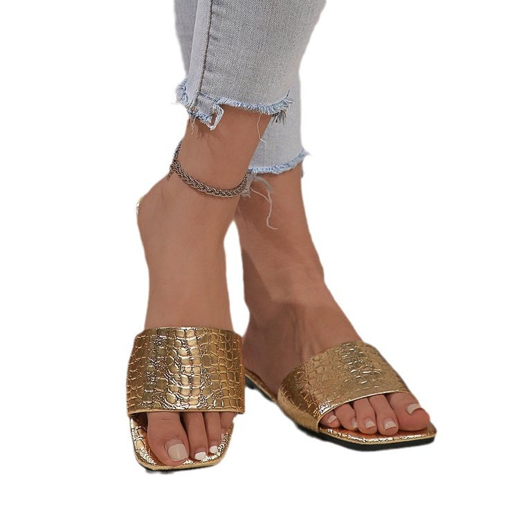 Damen elegante Plateau-Sandalen mit glänzender Krokodilprägung R&B