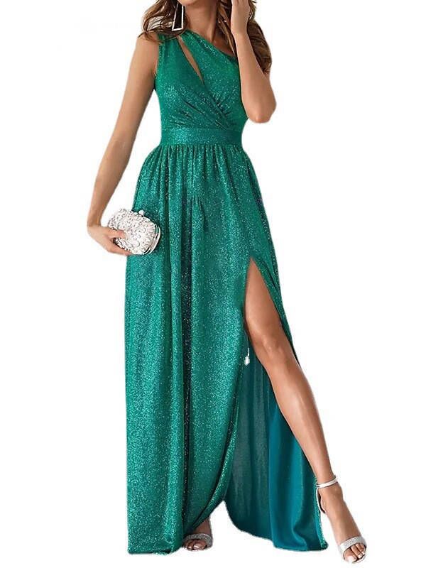 Damen elegantes Abendkleid mit asymmetrischem Ausschnitt und Seitenschlitz R&B