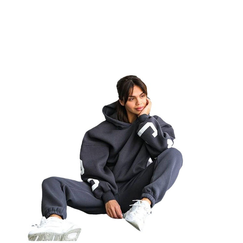 Damen Lässiger Oversize-Sweatanzug mit Kapuze und elastischem Bund R&B