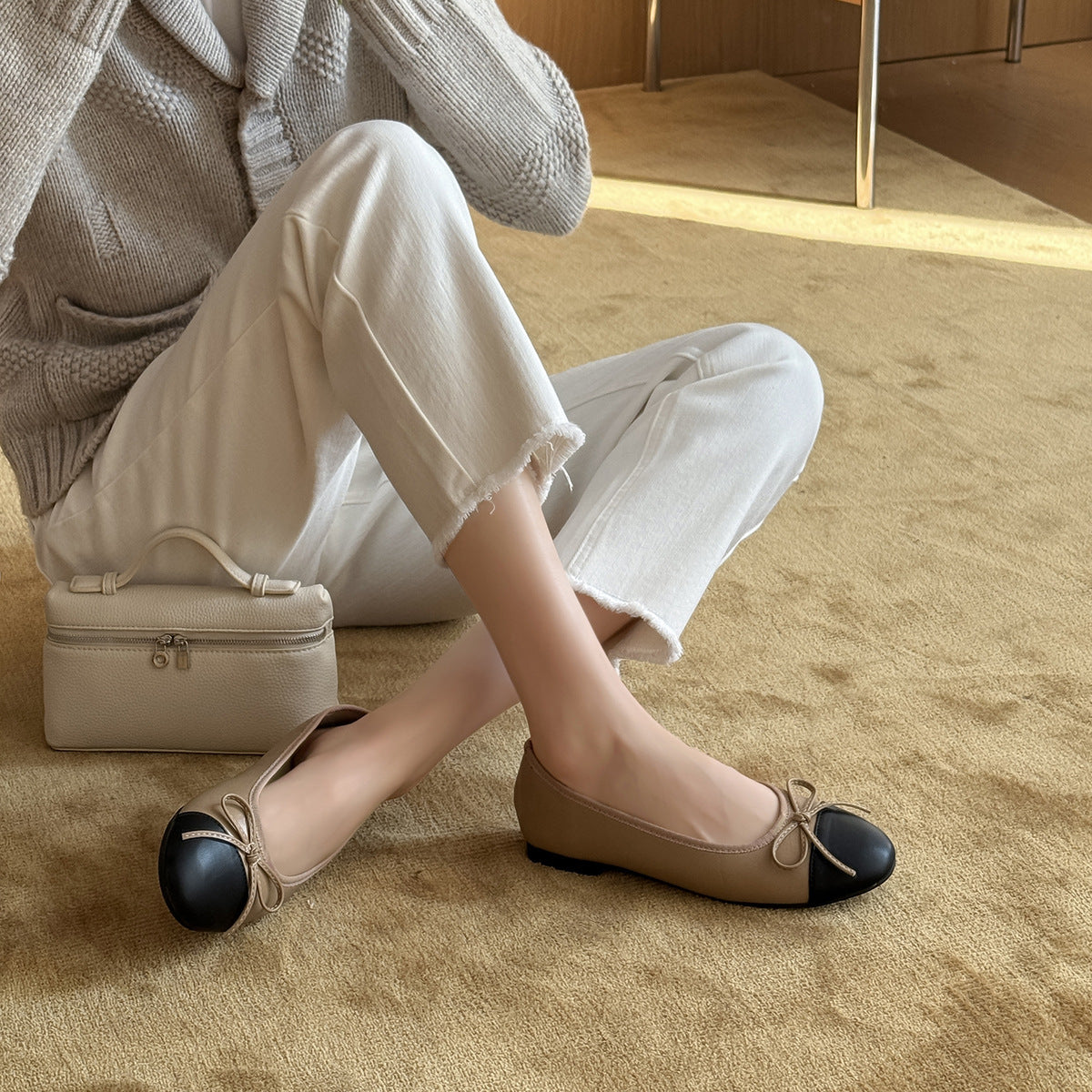 Damen Ballerinas mit eleganter Schleife und modischer Zweifarben-Optik R&B