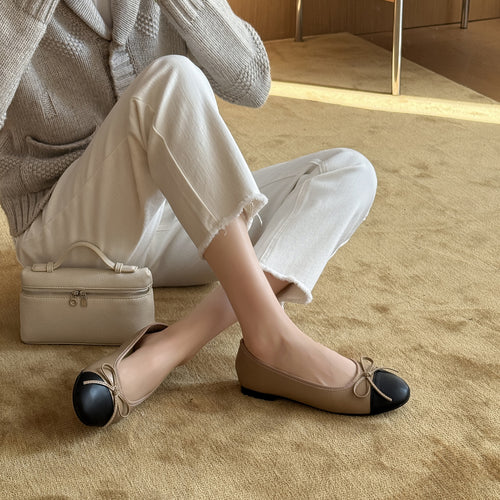 Damen Ballerinas mit eleganter Schleife und modischer Zweifarben-Optik R&B