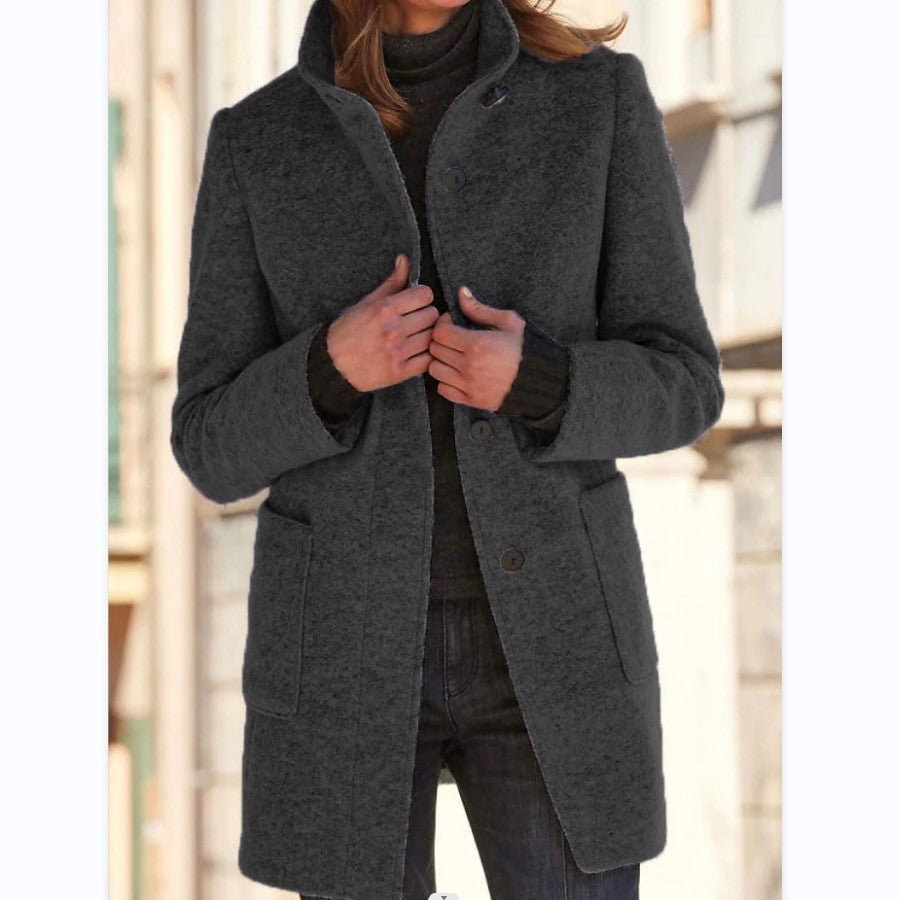 Damen Wollmantel mit eleganter Knopfdetail und praktischen Taschen