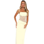 Damen nan Bandeau-Maxikleid mit transparentem Spitzenkorsett und knotbaren Spaghettiträgern R&B