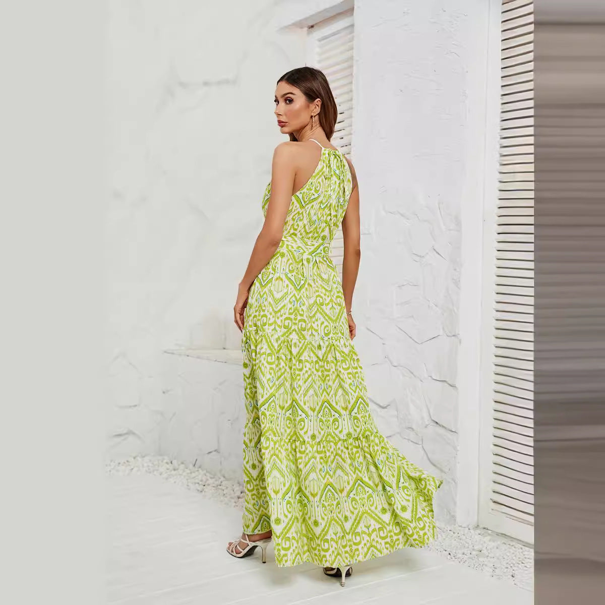 Damen Maxikleid mit schickem Wickeldesign und modernem Ethno-Muster R&B