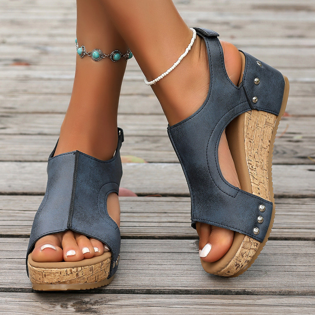 Damen Keil-Sandalen mit modischem Korkdesign und verstellbarem Riemen R&B