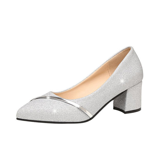Damen schimmernde Blockabsatzpumps mit goldenen Akzenten R&B