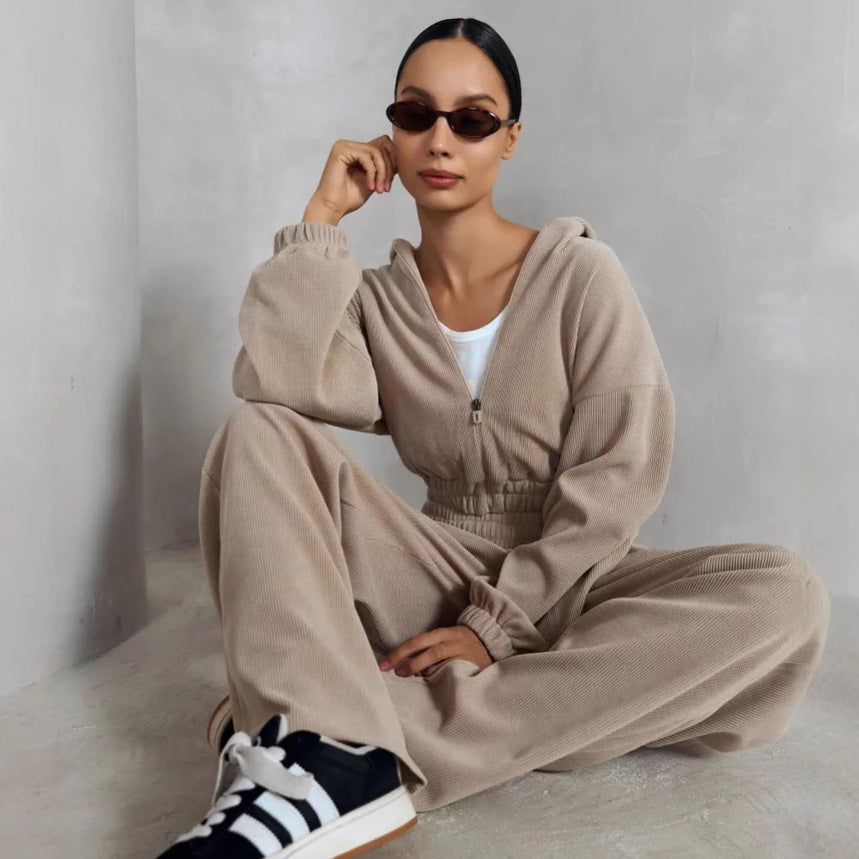 Damen cropped Sweatjacke mit hohem Kragen und elastischem Bund R&B