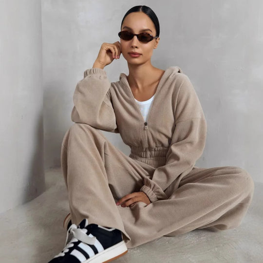 Damen cropped Sweatjacke mit hohem Kragen und elastischem Bund R&B