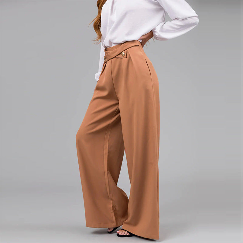 Damen elegante weite Hose mit stylischem Bund und Schaltknopfdetails R&B