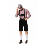 Herren nan kurze Trachtenlederhose in Veloursleder-Optik mit besticktem Brustlatz und verstellbaren Trägern R&B