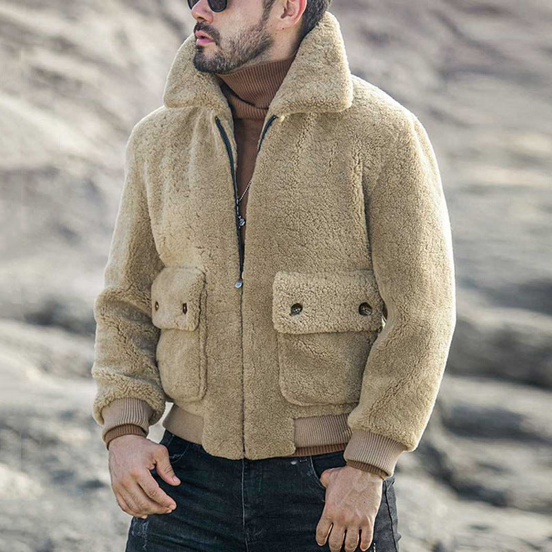Herren kuschelige Teddyfelljacke mit praktischen Taschen