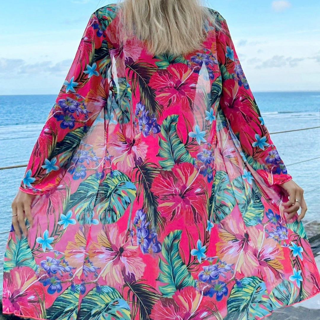 Damen ärmelloses Bikini-Set mit floralem Kimono und modischer Shorts R&B