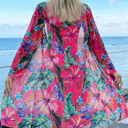 Damen ärmelloses Bikini-Set mit floralem Kimono und modischer Shorts R&B
