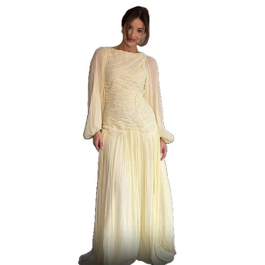 Damen Maxikleid mit raffinierten Falten und eleganten langen Ärmeln R&B