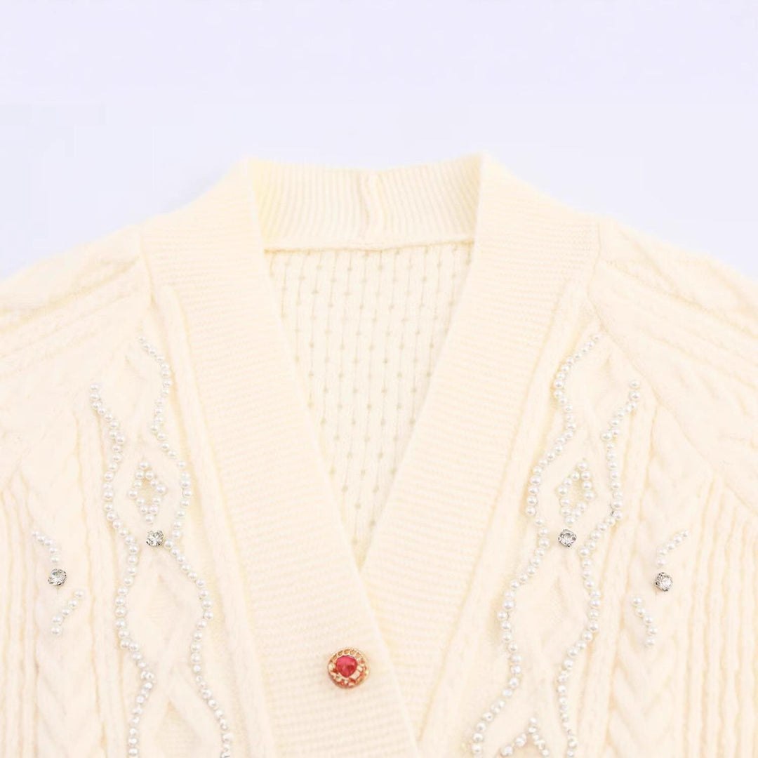 Damen elegante Strickjacke mit dekorativen Knöpfen und Rüschendetails R&B