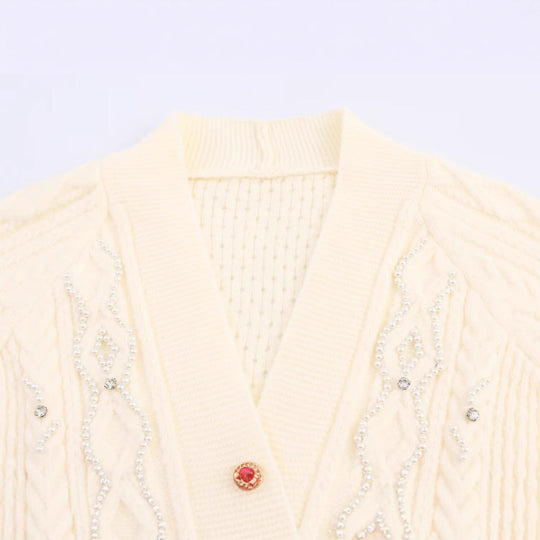 Damen elegante Strickjacke mit dekorativen Knöpfen und Rüschendetails R&B