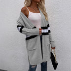 Damen Offene Strickjacke mit modernem Streifenmuster und praktischen Taschen R&B