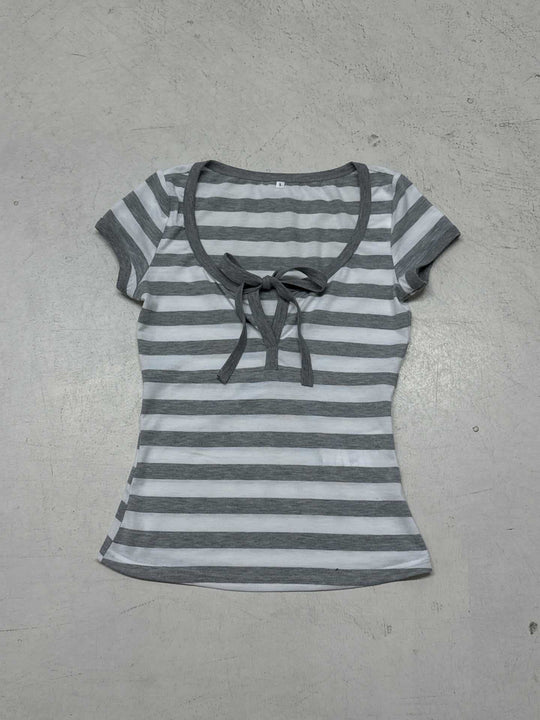Damen Kurzarm T-Shirt mit verspieltem Schnürdetail R&B