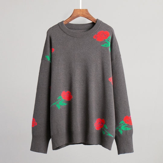 Damen weicher Strickpullover mit floralem Design R&B