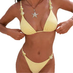 Damen Triangel-Bikini mit dekorativen Perlenakzenten und feinem Minimaldesign R&B