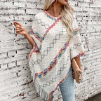 Damen modischer Wickelpullover mit fransigem Saum und einzigartigem Muster