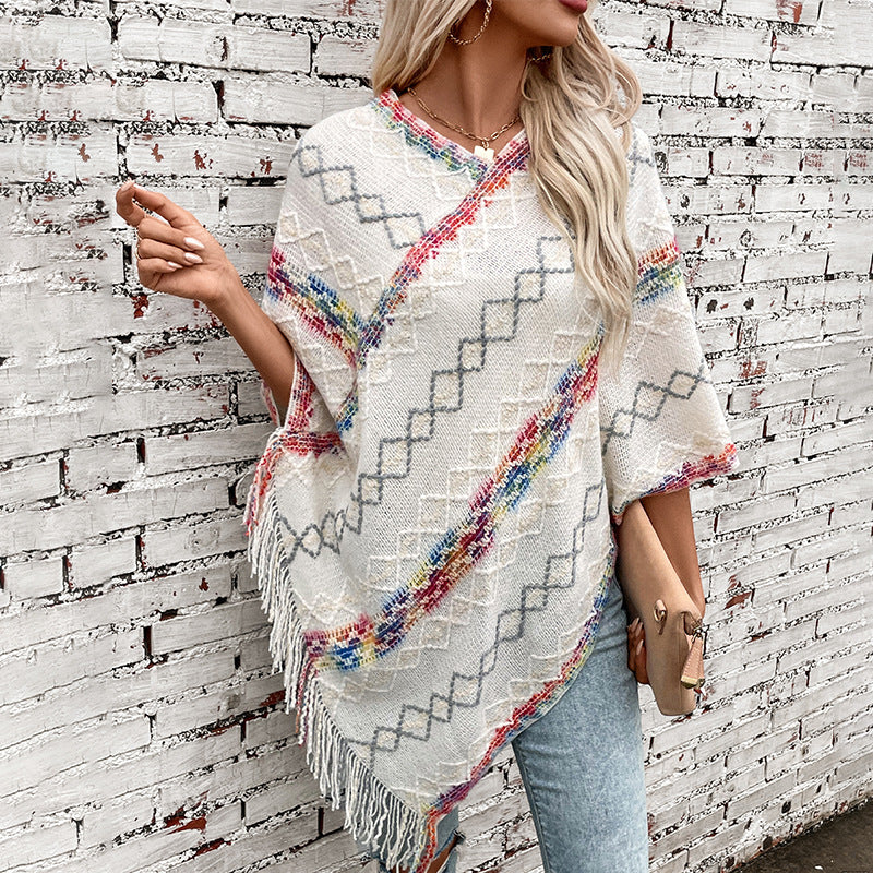Damen modischer Wickelpullover mit fransigem Saum und einzigartigem Muster