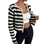 Damen gestreifte Strickjacke mit dekorativen Knöpfen R&B
