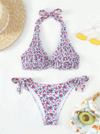 Damen Triangel-Bikini mit verspieltem Blumenmuster und komfortablen Schleifen