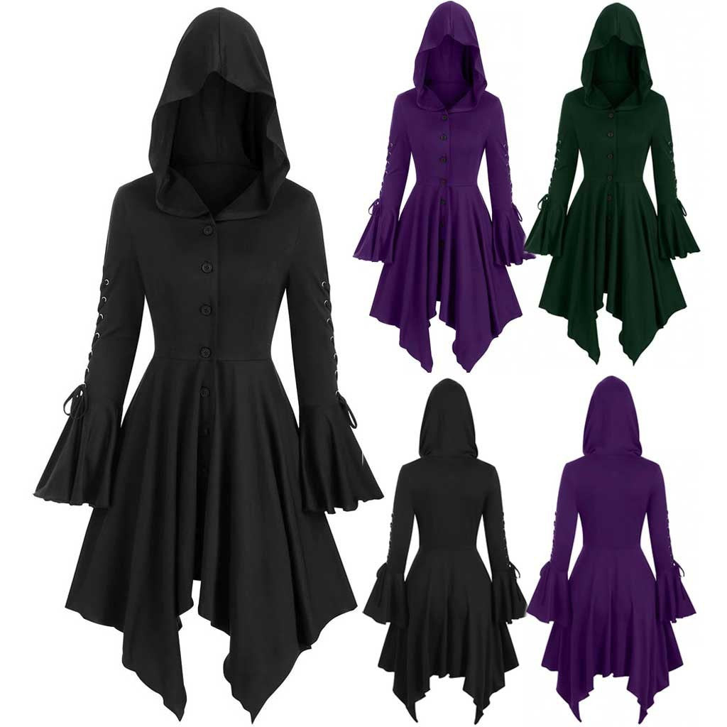 Damen nan Kapuzen-Mantelkleid mit asymmetrischem Zipfelsaum und geschnürten Glockenärmeln R&B