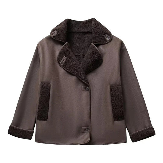 Damen Kunstlederjacke mit Teddyfutter R&B