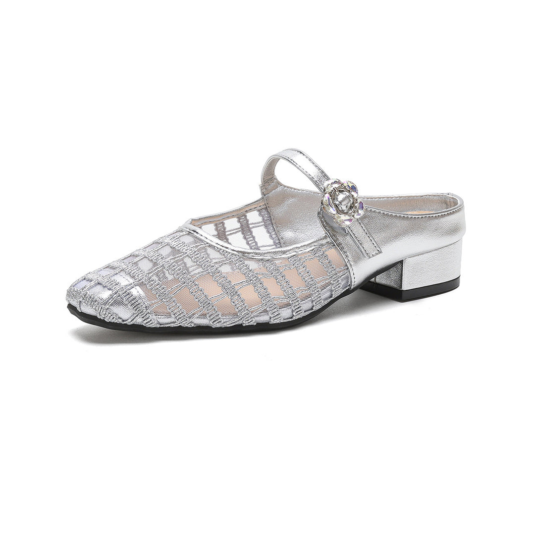 Damen Elegante Mules mit Netzdesign und modischem Riemen R&B