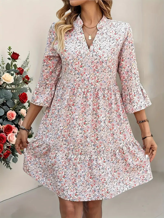 Damen Freizeitkleid mit floralem Design und Rüschen R&B