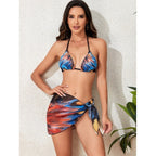 Damen Triangel-Bikini mit verspieltem Wickeldetail und buntem Tropenmotiv R&B