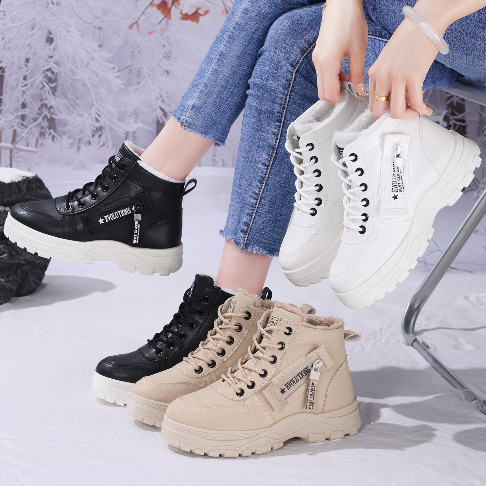 Damen Modische Winterboots mit Warmfutter und rutschfester Sohle R&B