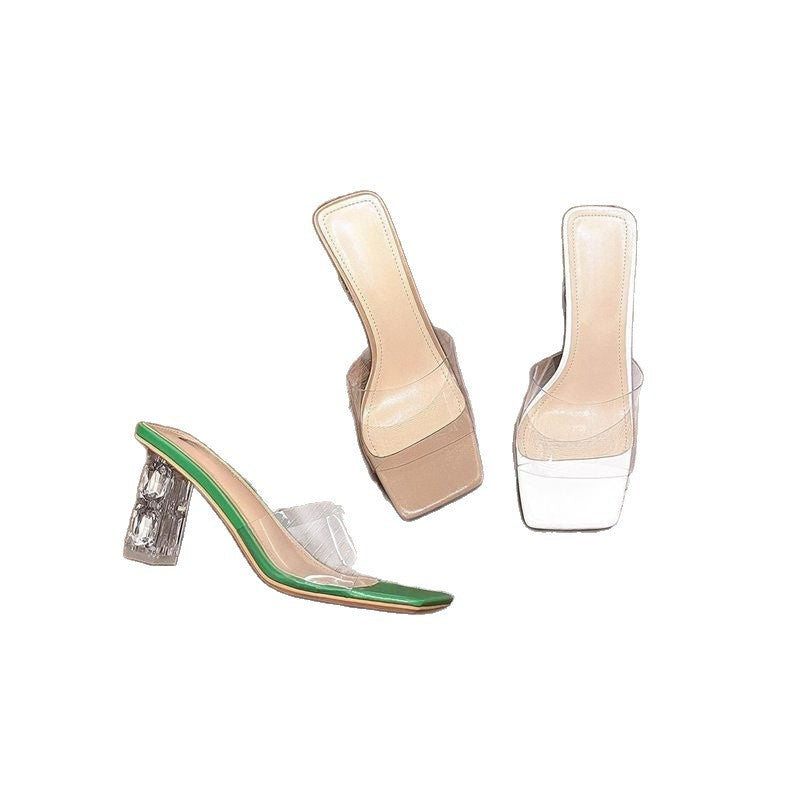 Damen Slingback Sandalen mit praktischem transparentem Riemendesign und funkelndem Blockabsatz R&B