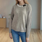 Damen lässiger Pullover mit dekorativem Kragen R&B