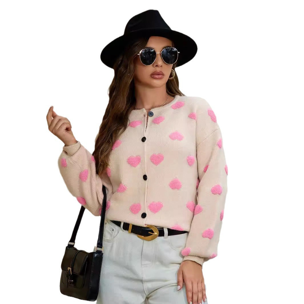 Damen Strickjacke mit Herzmotiv und Knopfdetails R&B