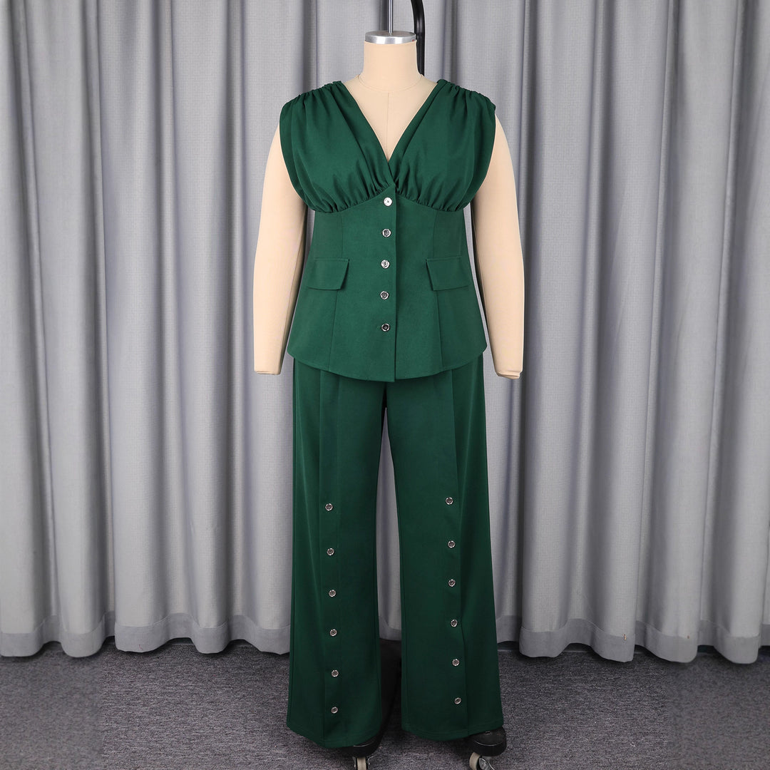 Damen Elegantes Jumpsuit mit drapiertem Oberteil und dekorativen Knöpfen R&B