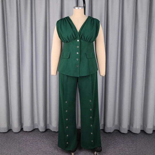 Damen Elegantes Jumpsuit mit drapiertem Oberteil und dekorativen Knöpfen R&B