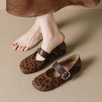 Damen Ballerinas mit modischem Leopardenmuster und eleganter Schnallenapplikation