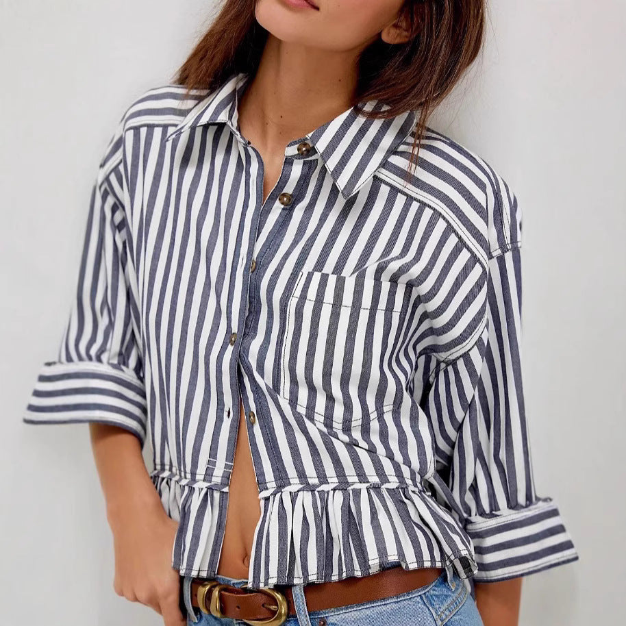 Damen lässige Bluse mit Rüschensaum R&B
