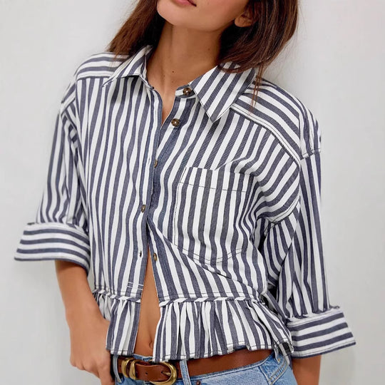 Damen lässige Bluse mit Rüschensaum R&B