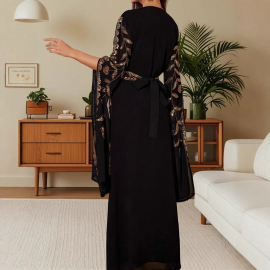 Damen Elegante Kaftan-Kleid mit aufwendigen Stickereien und fließendem Schnitt R&B